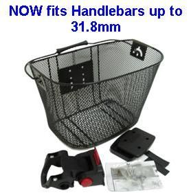BICYCLE PARTS - BASKET - FRONT, MESH, WITH ANGLE ADJUSTABLE BRACKET, FOR LIGHT WEIGHT CARGO, BLACK, 25CM X 34CM X 25CM (25.4 TO 31.8)