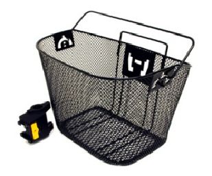 BICYCLE PARTS - BASKET - FRONT, MESH, WITH FIXED ANGLE Q/R BRACKET, BLACK, 25CM X 34CM X 25CM