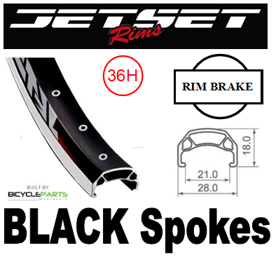 BICYCLE PARTS - WHEEL - 700C JETSET CH - E213 36H P/J BLACK RIM, 1 SPEED COASTER 3/8 NUTTED (110MM OLD) LOOSE BALL HI - STOP BLACK HUB, MACH 1 BLACK SPOKES