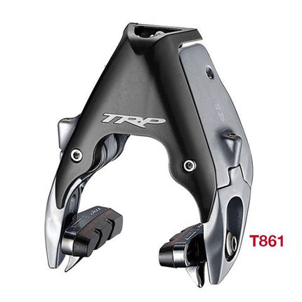 BICYCLE PARTS - TRP ROAD DM FRONT BRAKE, FORGED ALUMINIUM AERODYNAMIC ROLLER CAM DIRECT MOUNT BRAKE, RIM WIDTH ADJUSTMENT, SPRING TENSION ADJUSTMENT.