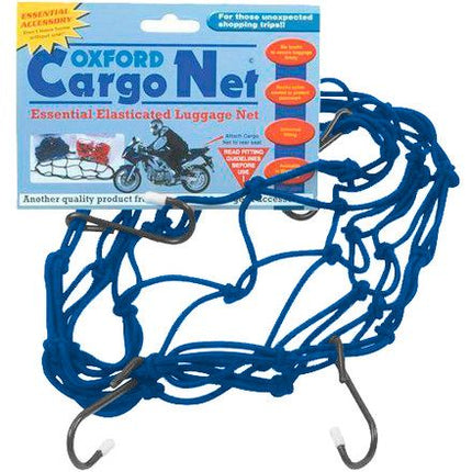 BICYCLE PARTS - CARGO NET - STRONG ELASTICATED WEBBING, NYLON COATED, HARDENED STEEL HOOKS, 12 X 12 , BLUE - OXFORD PRODUCT