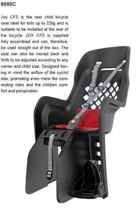 BICYCLE PARTS - BABY SEAT, POLISPORT, JOY, RACK MOUNTING SYSTEM, EXTRA VENTILATION DESIGN, DARK GREY (BABY SEAT ONLY - RACK NOT INCLUDED - WILL FIT RACKS FROM 120MM - 185MM WIDE.)