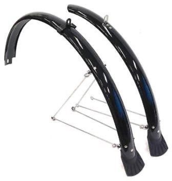 BICYCLE PARTS - MUDGUARD SET FOR 24 BIKES, FRONT (W/1 STAY) & REAR (W/2 STAYS) BLACK (50MM WIDE) (MOUNTING BOLTS NOT INCLUDED)