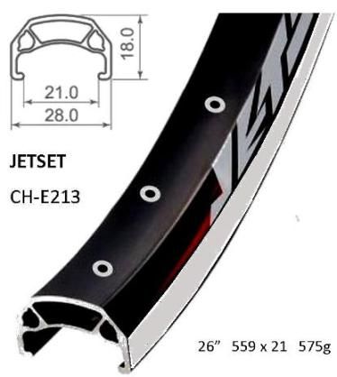 BICYCLE PARTS - RIM 26 X 21MM - JETSET CH - E213 - 36H - (559 X 21) - SCHRADER VALVE - RIM BRAKE - D/W - BLACK - EYELETED - MSW - QUALITY JETSET RIM MADE IN TAIWAN - (ERD 543)