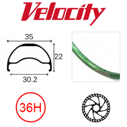 BICYCLE PARTS - RIM 29ER X 30MM - VELOCITY BLUNT 35 - 36H - (662 X 30) - PRESTA VALVE - DISC BRAKE - D/W - GREEN - TUBELESS READY - (ERD 597)