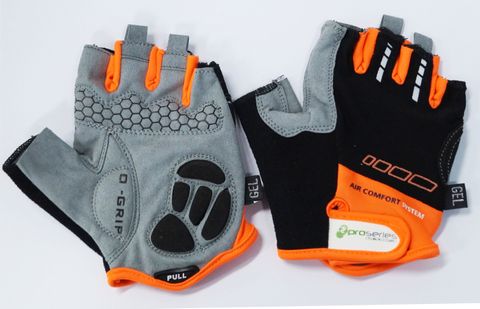 BICYCLE PARTS - BLACK WITH ORANGE TRIM GLOVES - PRO SERIES, AMARA PALM LYCRA TOWEL GEL PADDING SMALL