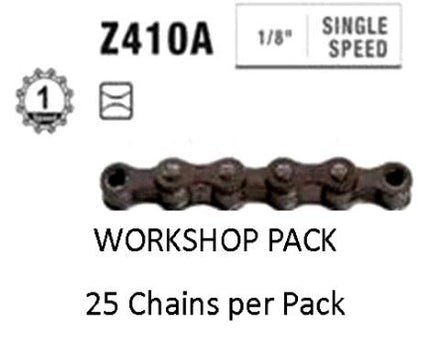BICYCLE PARTS - CHAIN WORKSHOP BOX - SINGLE SPEED - KMC S1 - 112L - BROWN - W/CONNECT LINK - INCLUDES 25 CHAINS