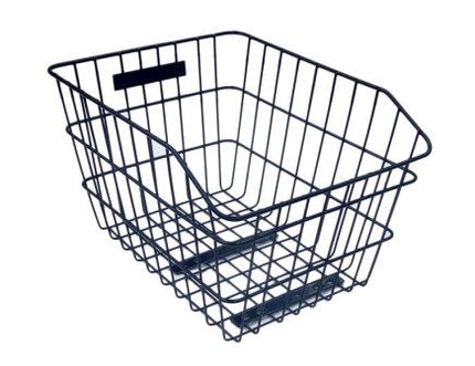 BICYCLE PARTS - BASKET - REAR, FIXED WIRE, WITH FITTINGS, BLACK, 43CM X 33CM X 25CM
