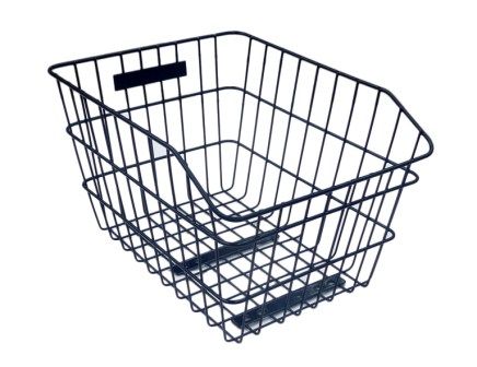 BICYCLE PARTS - BASKET - REAR, FIXED WIRE, WITH FITTINGS, BLACK, 43CM X 33CM X 25CM