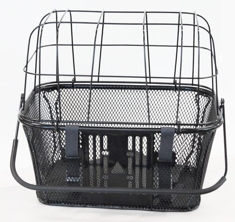BICYCLE PARTS - BASKET - LARGE FRONT - PET CARRIER, FIXED BASE, INCLUDES DOME WIRE CLIP IN LID, PADDED BASE & ANCHOR STRAP, 40CM X 30CM X 35CM