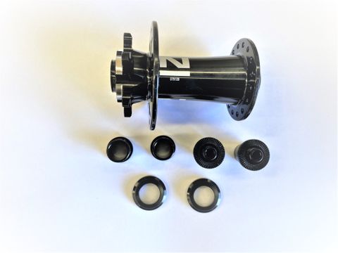 BICYCLE PARTS - HUB, FRONT, NOVATEC ROAD DISC THRU (THROUGH) AXLE, SEALED BEARINGS, 32H, QR, 15MM, 12MM END CAPS