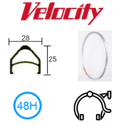 BICYCLE PARTS - RIM 20 X 23MM - VELOCITY TAIPAN - 48H - (406 X 23) - PRESTA VALVE - RIM BRAKE - D/W - SILVER (ANODISED)