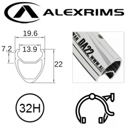 BICYCLE PARTS - RIM 700C X 14MM - ALEX DA22 - 32H - (622 X 14) - PRESTA VALVE - RIM BRAKE - D/W - SILVER - MSW