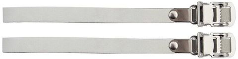 BICYCLE PARTS - LEATHER TOE STRAPS, PAIR, WHITE, FOR TOE CLIPS (SOLD IN PAIRS) L: 430MM