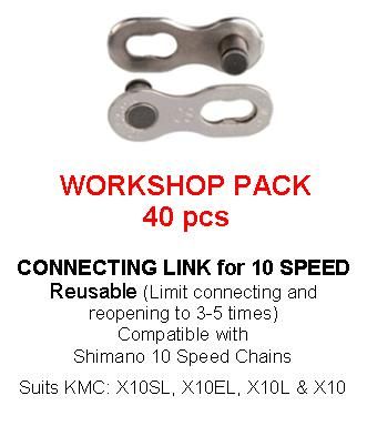 KMC Silver 10 Speed Chain Connecting Links For Shimano, Reusable Workshop Pack 40 Pcs, Bike Chain Repair Parts