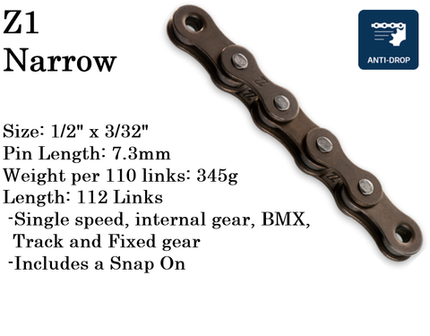 BICYCLE PARTS - CHAIN - SINGLE SPEED - KMC Z1 - 112L - BROWN - W/CONNECT LINK