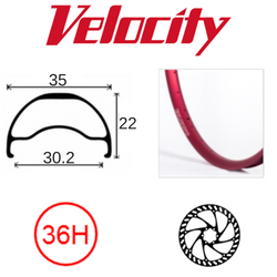 BICYCLE PARTS - RIM 26 X 30MM - VELOCITY BLUNT 35 - 36H - (559 X 30) - PRESTA VALVE - DISC BRAKE - D/W - RED (ANODISED) - TUBELESS READY - (ERD 535)