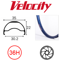BICYCLE PARTS - RIM 29ER X 30MM - VELOCITY BLUNT 35 - 36H - (662 X 30) - PRESTA VALVE - DISC BRAKE - D/W - BLUE - TUBELESS READY - (ERD 597)
