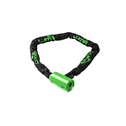BICYCLE PARTS - LOCK WITH GREEN HIGHLIGHTS, KEY LOCK CHAIN 5MM W/COVER 1000MM, LUMA NO1 LOCK BRAND IN SPAIN