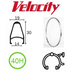 BICYCLE PARTS - VELOCITY RIM - DEEP V 700C 40H SILVER ANO NON