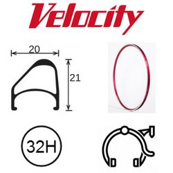 BICYCLE PARTS - RIM 700C X 14MM - VELOCITY AEROHEAD OC - 32H - (622 X 14) - PRESTA VALVE - RIM BRAKE - D/W - RED (POWDER COATED) - MSW - OCR