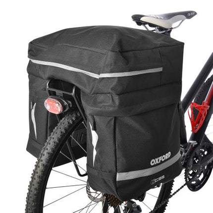 BICYCLE PARTS - PANNIER BAGS - OXFORD C35 TRIPLE PANNIER BAG 35L, DURABLE POLYESTER, WEATHERPROOF DESIGN, REFLECTIVE DETAIL, (32 X 34 X 18) BLACK - OXFORD PRODUCT