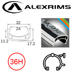 BICYCLE PARTS - RIM 26 X 24MM - ALEX DM24 - 36H - (559 X 24) - SCHRADER VALVE - RIM BRAKE - D/W - BLACK - EYELETED - MSW - (ERD 546MM)