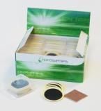 BICYCLE PARTS - DISPLAY BOX OF GLUELESS PATCHES, EACH SATCHEL CONTAINS 6 X 25MM ROUND PATCHES & 1 SANDPAPER (DISPLAY BOX OF 15)