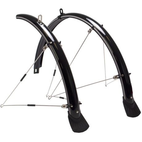 BICYCLE PARTS - MUDGUARD SET 700C, FRONT (W/1 X STAY) & REAR (W/2 X STAYS) METAL FITTINGS, BLACK (44MM WIDE) (MOUNTING BOLTS NOT INCLUDED)