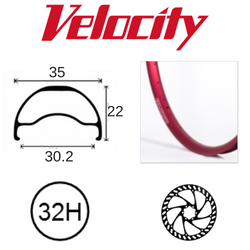 BICYCLE PARTS - RIM 29ER X 30MM - VELOCITY BLUNT 35 - 32H - (662 X 30) - PRESTA VALVE - DISC BRAKE - D/W - RED - TUBELESS READY - (ERD 597)