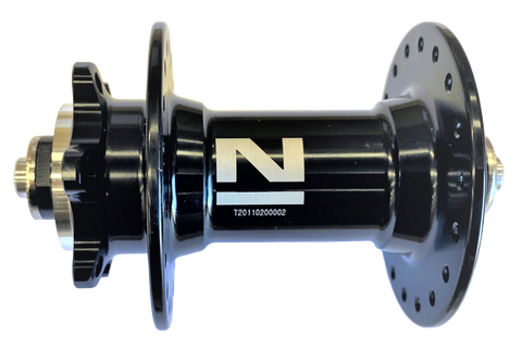 BICYCLE PARTS - HUB, FRONT NOVATEC 32HOLE SEALED BEARING 6 BOLT DISC Q/R BLACK ALLOY HUB .OLD 100MM