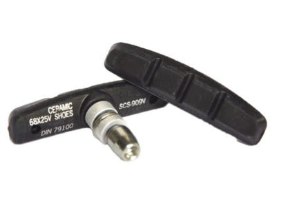 BICYCLE PARTS - BRAKE SHOES - V BRAKE SHOES, CERAMIC MATERIAL, ANTI SQUEAL, 68MM (SOLD IN PAIRS)