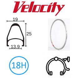 BICYCLE PARTS - RIM 700C X 14MM - VELOCITY FUSION - 18H - (622 X 14) - PRESTA VALVE - RIM BRAKE - D/W - BRIGHT SILVER - MSW
