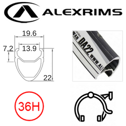 BICYCLE PARTS - RIM 20 X 1 1/8 X 14MM - ALEX DA22 - 36H - (451 X 14) - PRESTA VALVE - RIM BRAKE - D/W - BLACK - MSW - (RACE BMX)