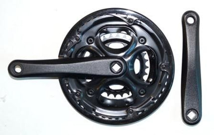 BICYCLE PARTS - CHAINWHEEL SET 170MM X 28/38/48T, ALLOY WITH STEEL CHAIN RINGS, WITH GUARD, BLACK