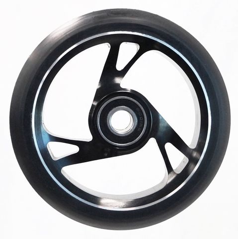 BICYCLE PARTS - SCOOTER WHEEL, ALLOY CORE, 125MM DIAMETER. 30MM WIDE. INCL ABEC - 9 BEARING. SUIT 12MM AXLE, BLACK CORE