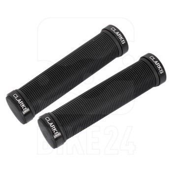 BICYCLE PARTS - GRIPS, CLARKS, DUAL LOCK ON , 130MM, WITH BAR PLUGS, RIBBED LOOK GRIP PATTERN, ALL BLACK