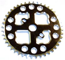 BICYCLE PARTS - CHAINWHEEL - CNC, ALLOY, FOR BMX, 1/2 X 1/8 X 44T, BLACK WITH SILVER TEETH