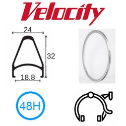 BICYCLE PARTS - RIM 26 X 18MM - VELOCITY CHUKKER - 48H - (559 X 18) - PRESTA VALVE - RIM BRAKE - D/W - SILVER