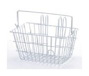 BICYCLE PARTS - BASKET - FRONT, WIRE, WITH HANDLE, HOOKS ONTO HANDLEBARS, WHITE, 23CM X 37CM X 19CM