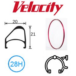 BICYCLE PARTS - RIM 700C X 14MM - VELOCITY AEROHEAD OC - 28H - (622 X 14) - PRESTA VALVE - RIM BRAKE - D/W - RED (POWDER COATED) - MSW - OCR