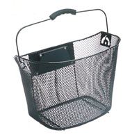 BICYCLE PARTS - BASKET - FRONT MESH, Q/R FITTINGS, L 25CM X W 34CM X H 25CM, BLACK (FITS 25.4 H/BARS)
