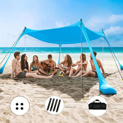 Portable Waterproof Sunshade Tent for Beach, Camping, and Fishing - Blue