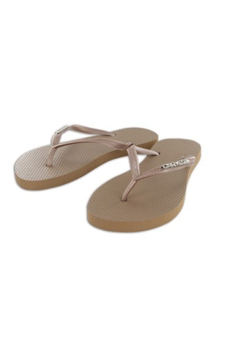 CARVE METALIC BADGE LADIES THONGS - BLACK/GOLD