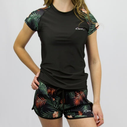 CARVE KAIA WOMENS CAP SLEEVE RASHIE - BLK/FLORAL - 8 pieces XS/S/M/L/XL (1/2/2/2/1)