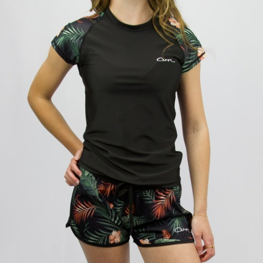 CARVE KAIA WOMENS CAP SLEEVE RASHIE - BLK/FLORAL - 8 pieces XS/S/M/L/XL (1/2/2/2/1)