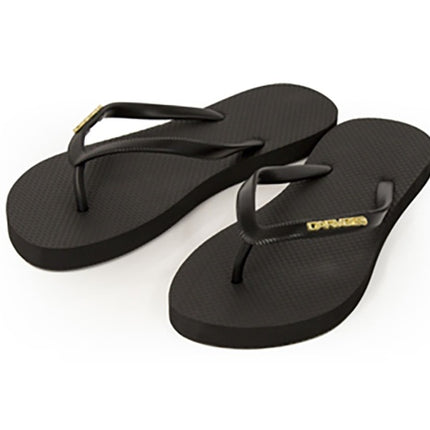 CARVE METALIC BADGE LADIES THONGS - BLACK/GOLD